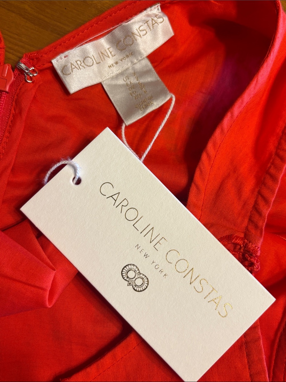 NWT CAROLINE CONSTAS Red Eyelet Starfish Embroidered Drop Waist Mini Dress - Picture 6 of 7